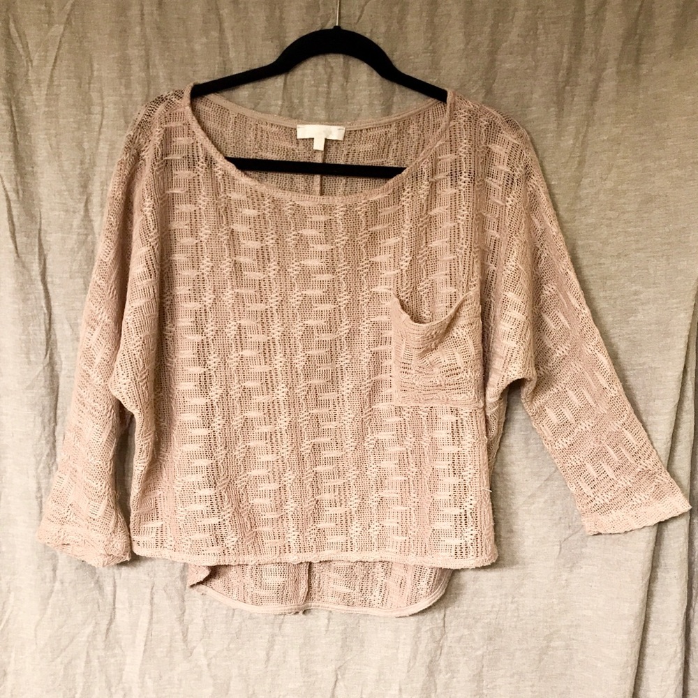Patterned Knit 3/4 Sleeve Beige Top